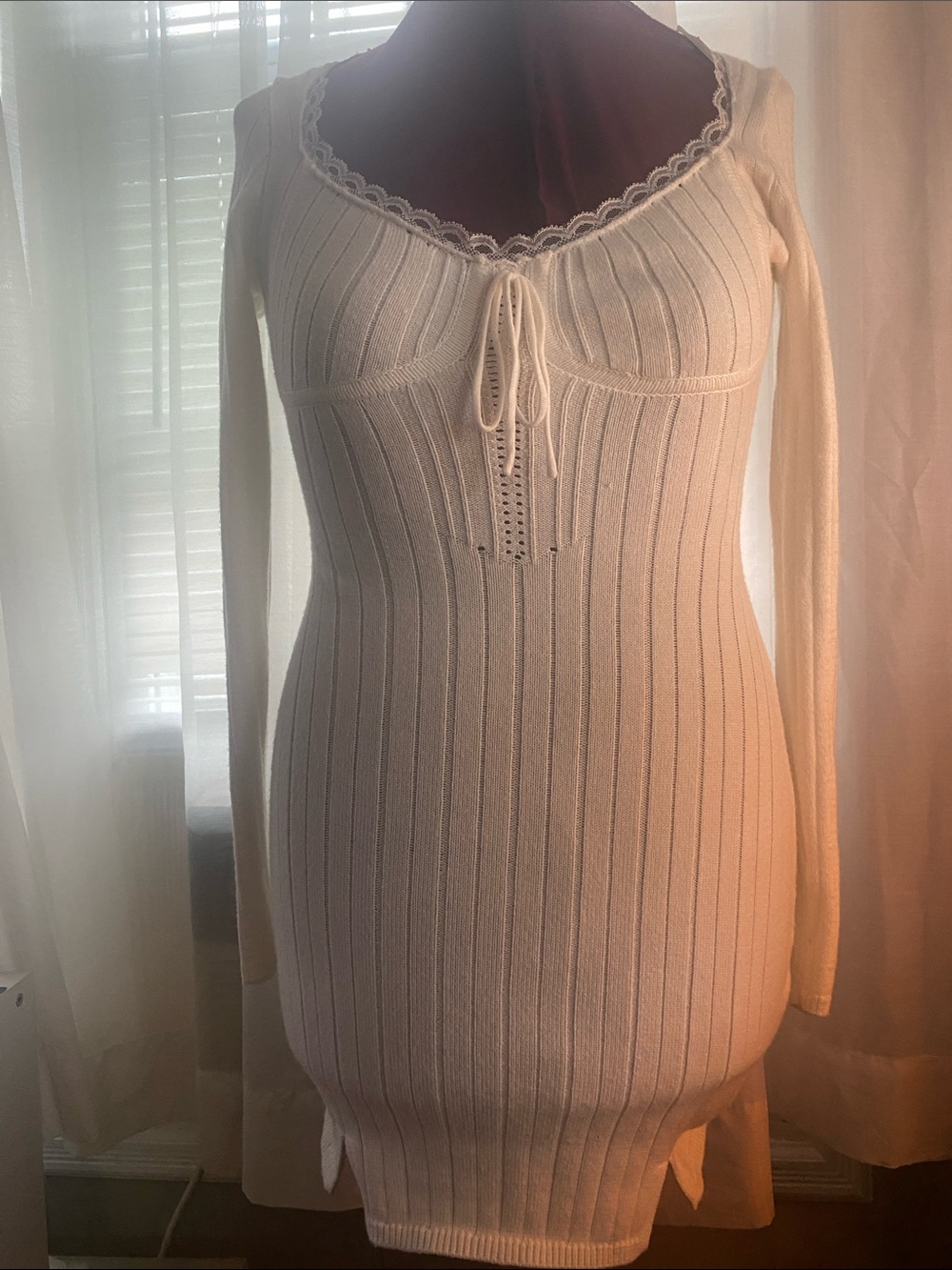Windsor’s Scoop Lace Sweater Mini Dress off white